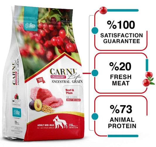 Carni Life Cranberry ANCESTRAL GRAIN BEEF & PLUM ADULT MEDIUM & MAXI