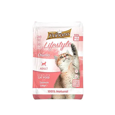 ** Offer 10+1 Free** Princess Lifestyle Chunks - Pouches 100g Adult Salmon