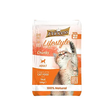 ** Offer 10+1 Free** Princess Lifestyle Chunks - Pouches 100g Adult Veal