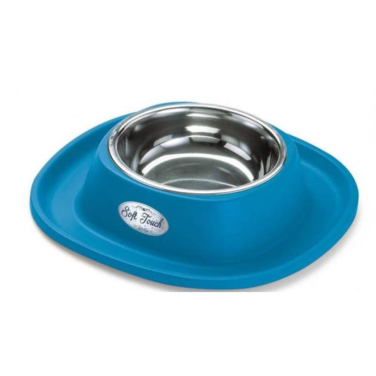 Stainless steel bowl. 20 x 20 x3.5 h - flexible bowl holder with INOX bowl inside - lt. 0.230 for dogs and cats