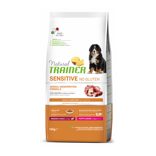 Natural Trainer DOG SENSITIVE Without Gluten PUPPY&JUNIOR Medium/Maxi With Duck 12kg