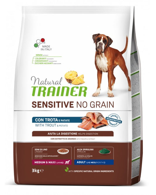 Natural Trainer Dog Sensitive NO Grain Adult Medium Maxi Trout And Potatoes 3 Kg