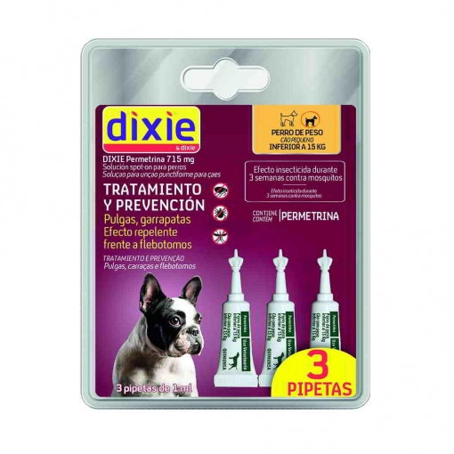 Dixie Permethrin pipettes for small dogs (1-15Kg) Dixie 3X1 ml