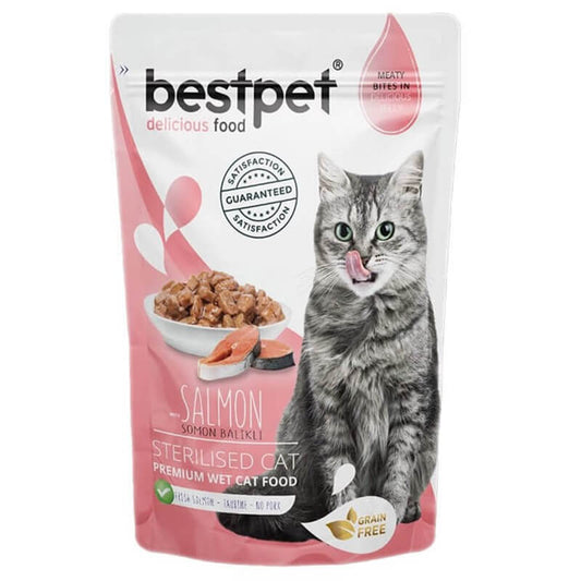 **OFFER 5 + 1 FREE** BestPet Sterilized Jelly Pouch Salmon Bare Cat Food 85g