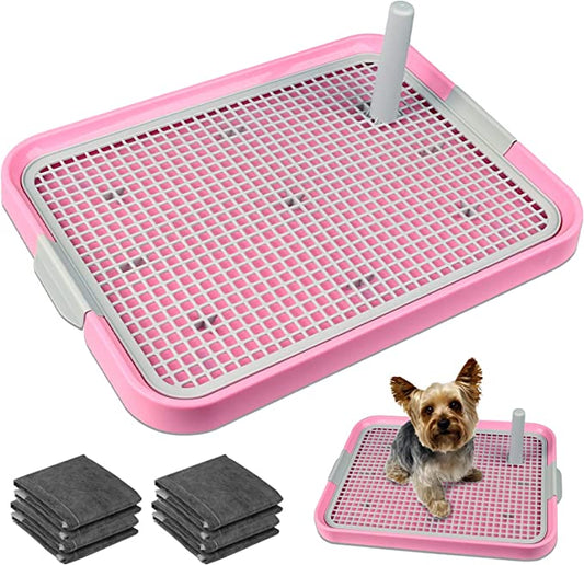 Dog Potty Tray Toilet 20"x14" Doggy Bathroom Dog Litter Box, Indoor Pee Pad Holder with 8pcs Training Pads, Puppy Pee Mesh Potty Training Tray with Secure Latch, Dog Potty Pan for Small Medium Puppies