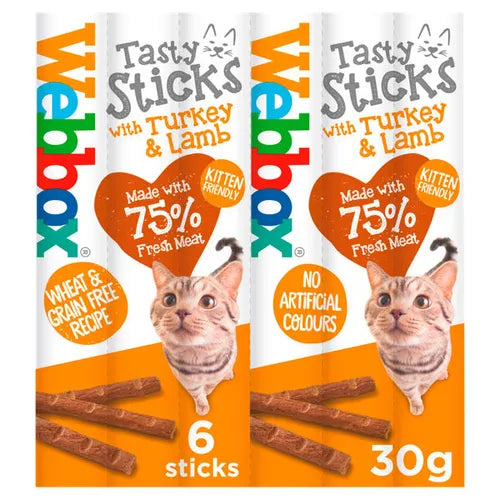 Webbox Cats Delight Turkey and Lamb Tasty Sticks Cat Treats 6 x 30g